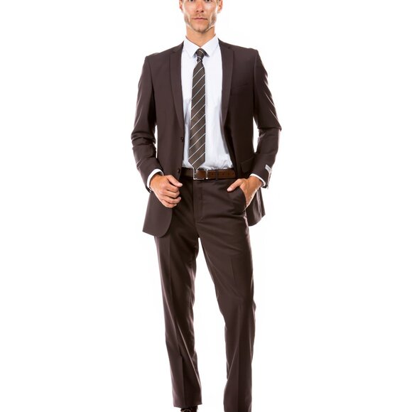 Solid Chocolate 2 Piece Slim Fit Tazzio Men's Suit - Picture 5 of 5